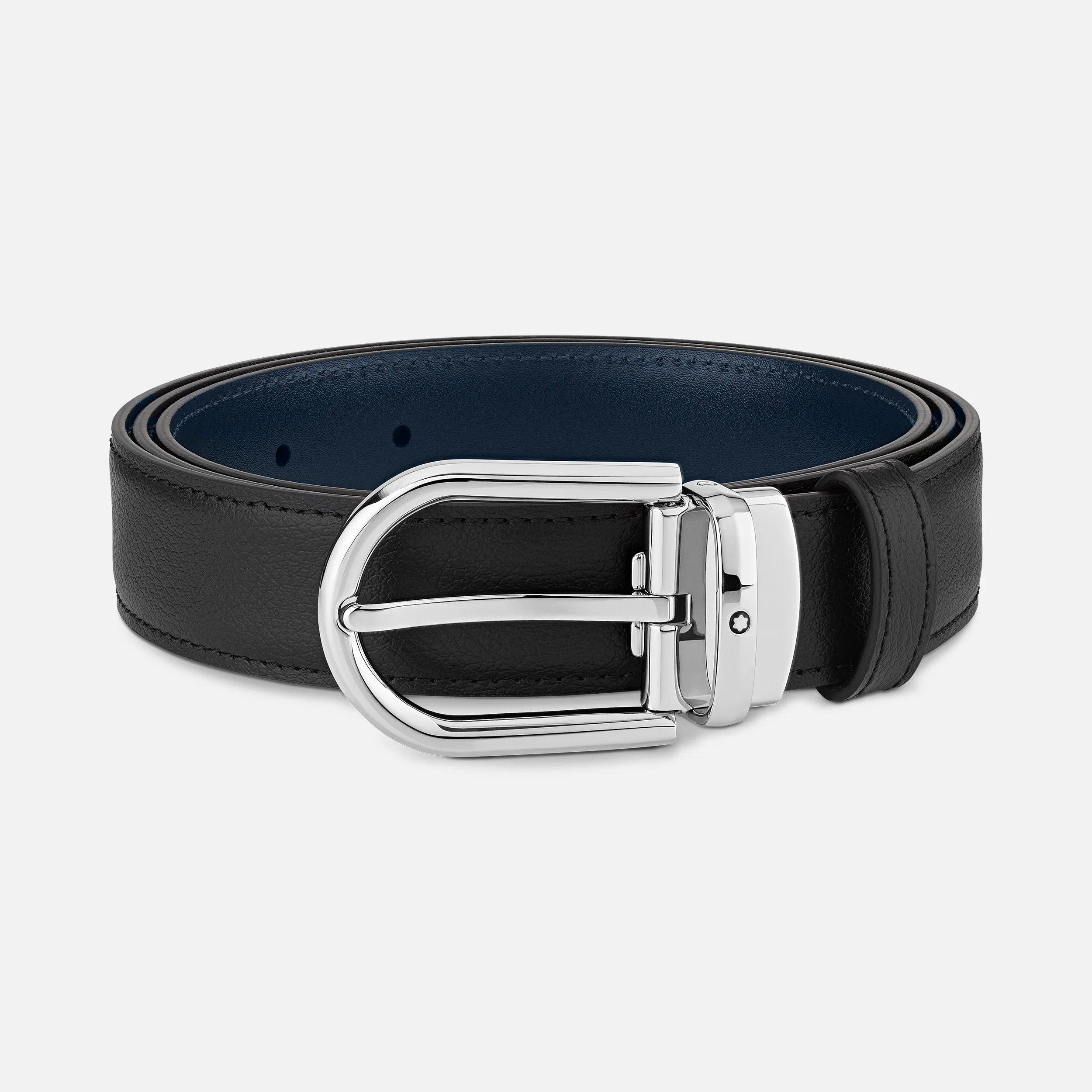 Montblanc Cintura Uomo Reversibile 30 mm | Pelle Blu/Nera | Fibbia Palladio