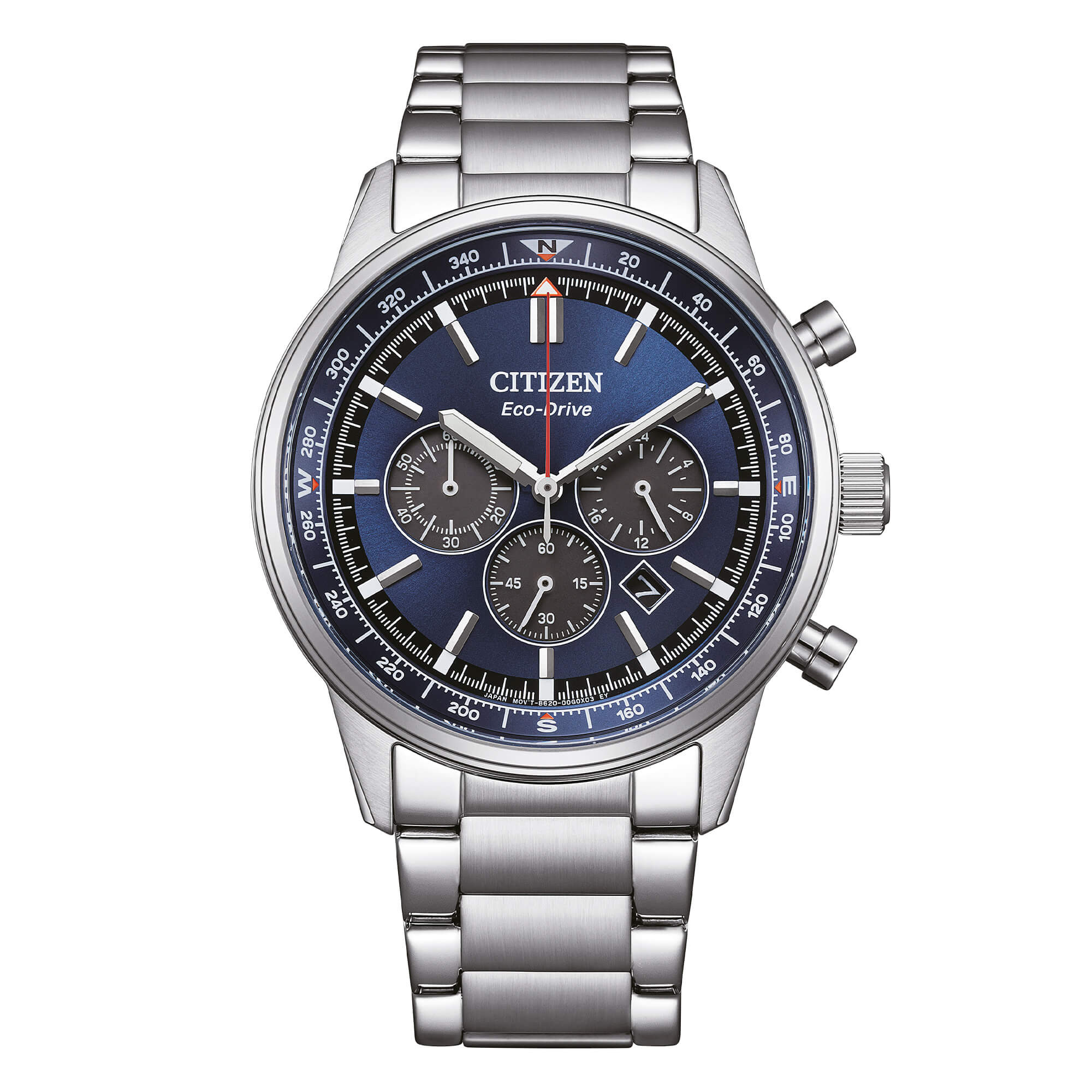 Citizen Aviator Crono Eco Drive in Acciaio con Quadrante Blu