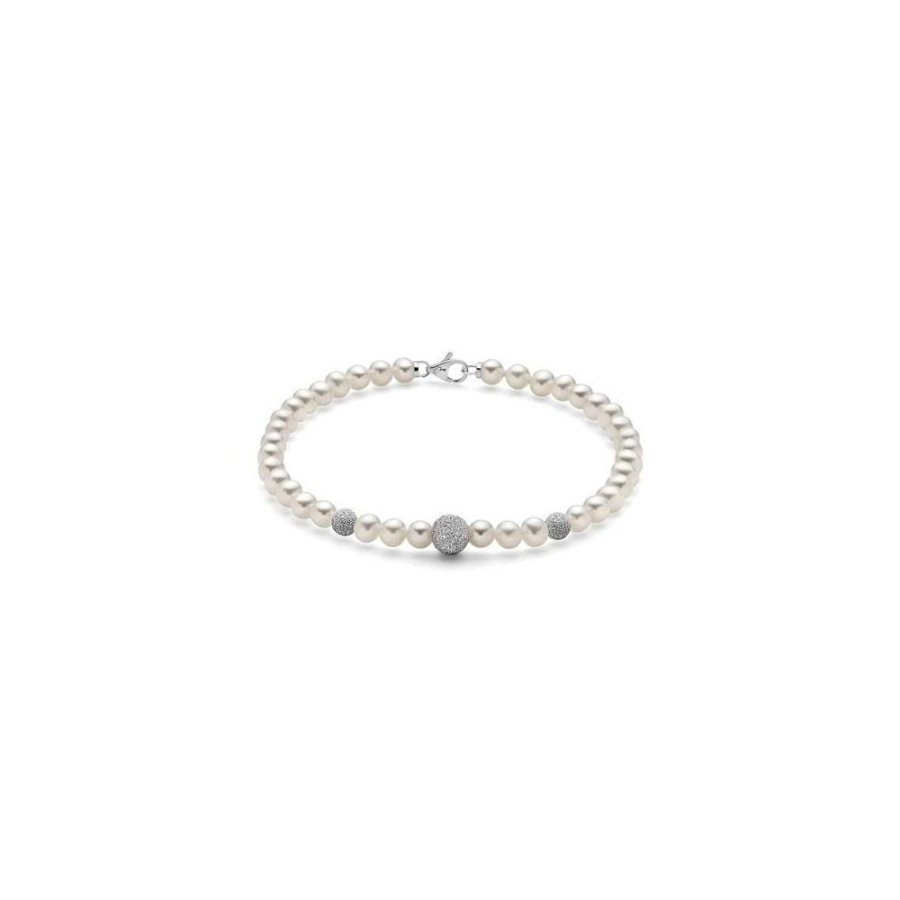Bracciale Miluna Perle con Tre Boule Diamantate in Oro Bianco 18K