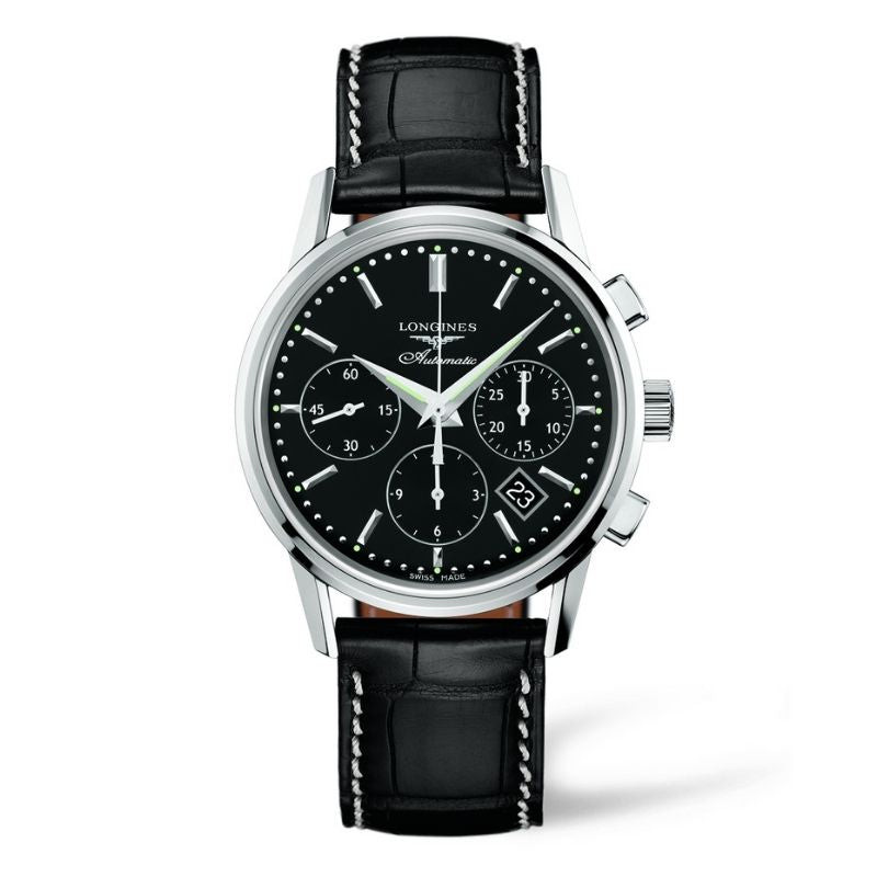 Longines Orologio Uomo Heritage Column-Wheel Chrono | Acciaio 40mm | Pelle Nera