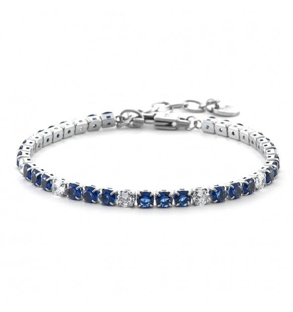 Cesare Paciotti 4US Bracciale Uomo Tennis in Acciaio con Cristalli Bianchi e Blu