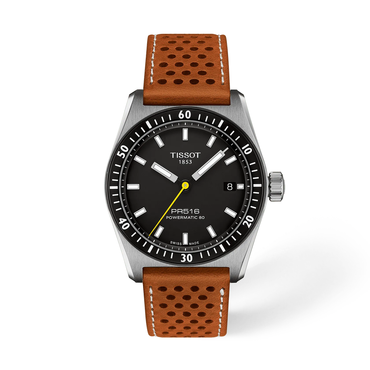 Tissot PR516 Powermatic 80 38 mm Automatico Nero con Cinturino in Pelle