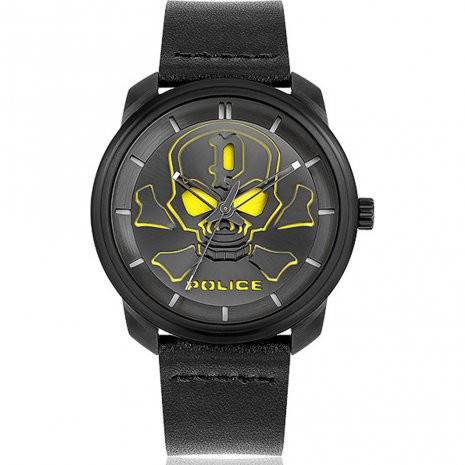 Police Orologio Uomo Skull Giallo | Acciaio IP Black | Cinturino Pelle Nero