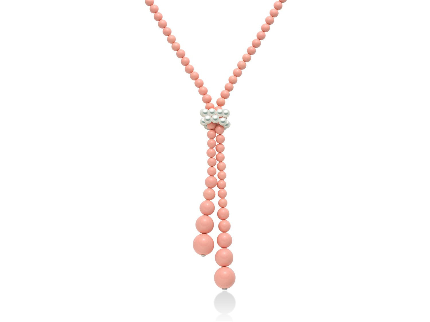 Miluna Collana Donna Sciarpina in Corallo Rosa con Perle Oriente e Argento