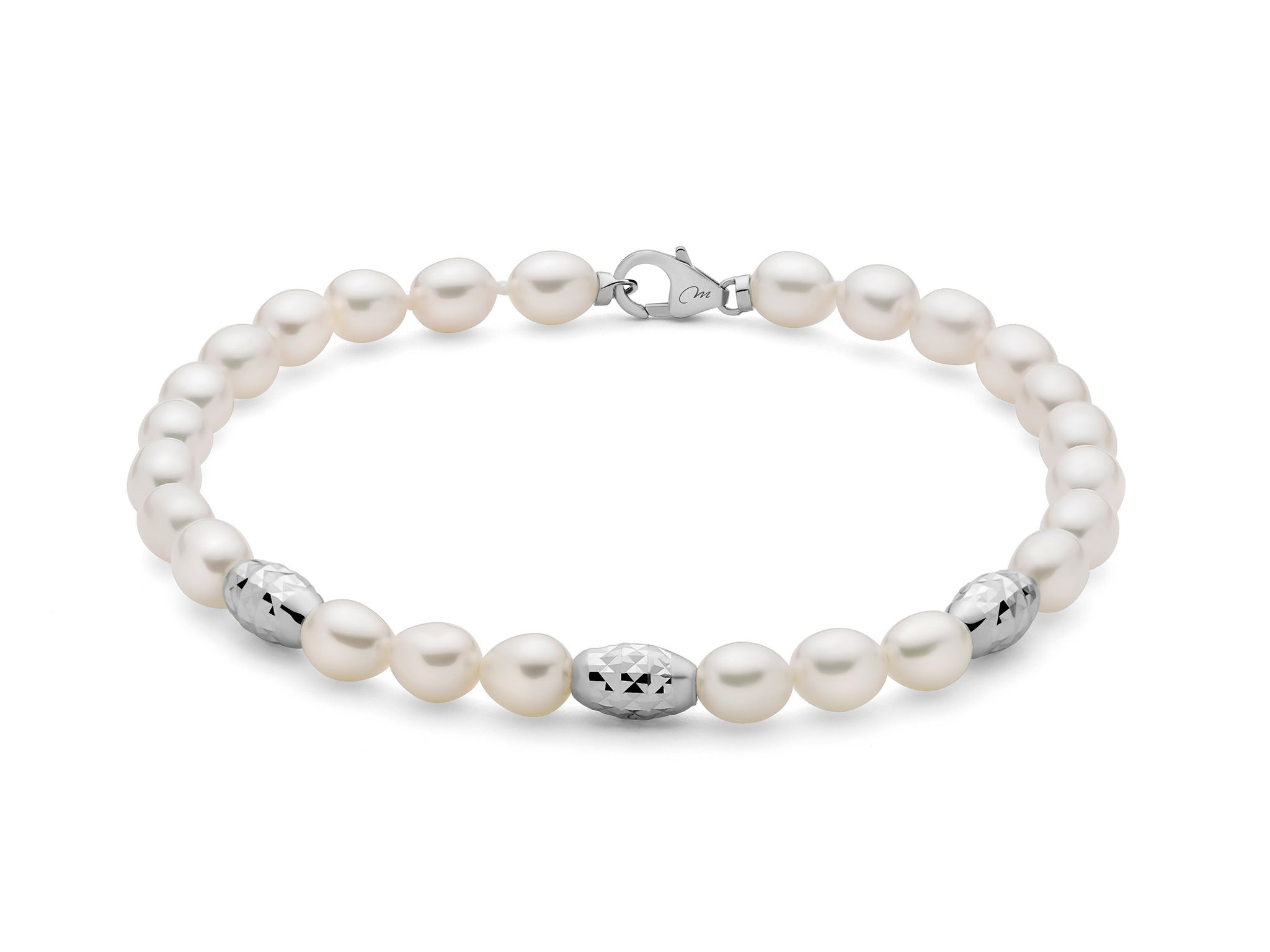 Bracciale Miluna Pepite di Perle con Tre Elementi in Argento Diamantato