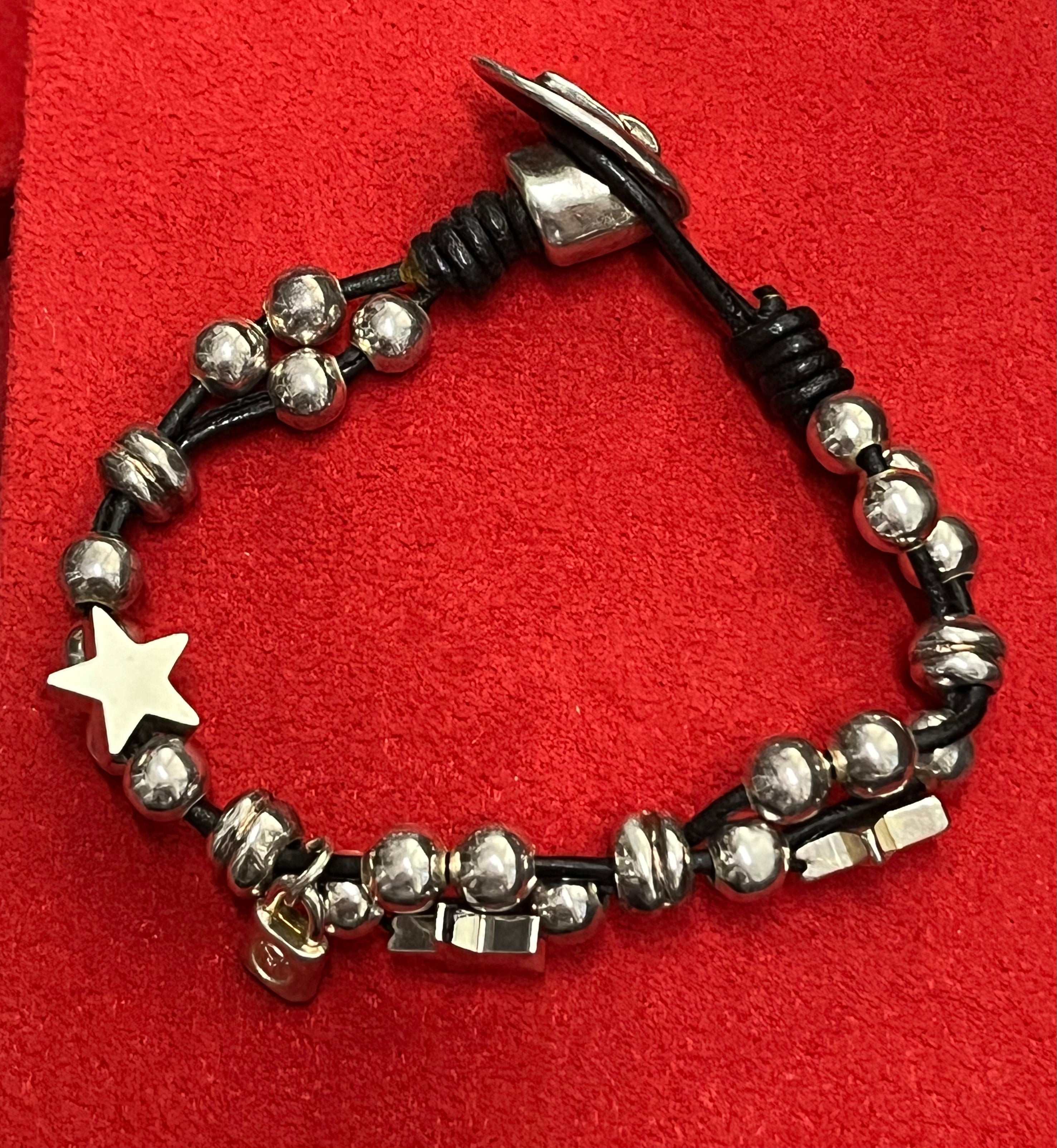 Madness Bracciale Donna Stelle Scintillanti | Pelle/Argento 925 | Lucchetto Logo