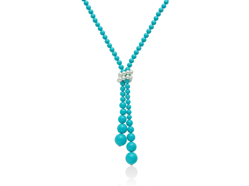 Miluna Collana Lunga Terra e Mare con Turchese e Perle