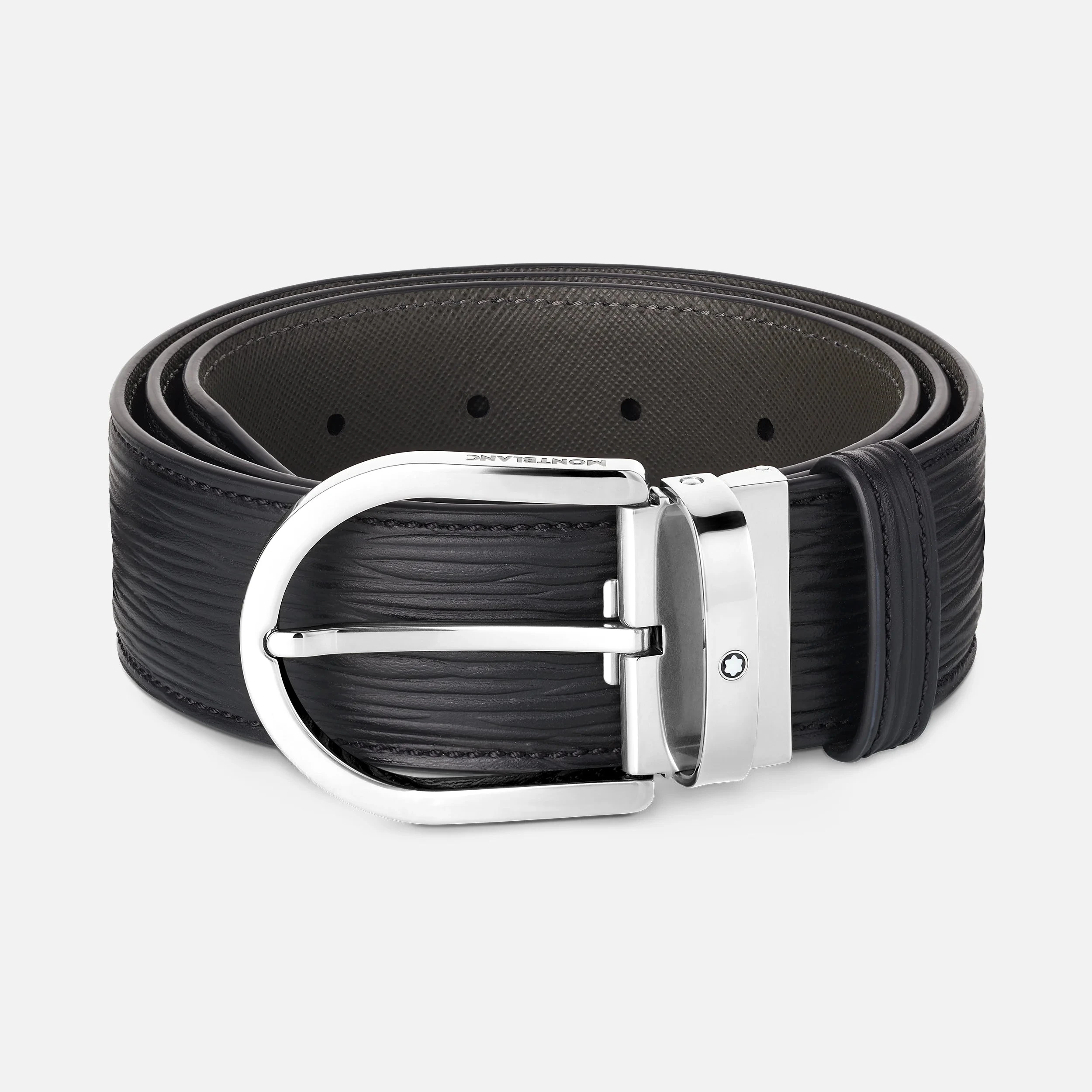 Montblanc Cintura Uomo Pelle nera goffrata 40mm | Pelle | Fibbia ferro cavallo