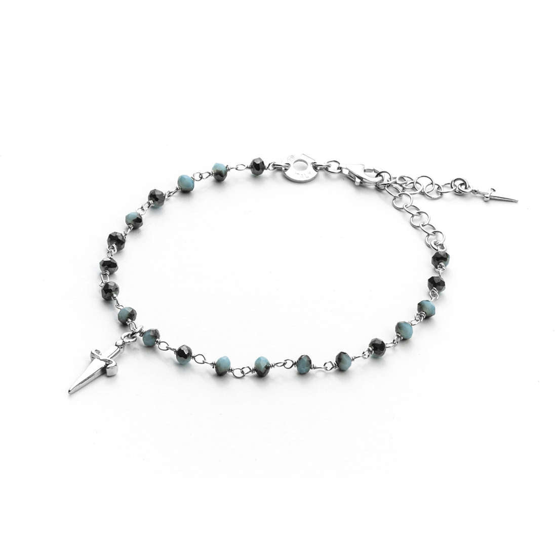 Paciotti Bracciale Uomo Rosario Nero-Light Blu | Argento | Chiusura Moschettone