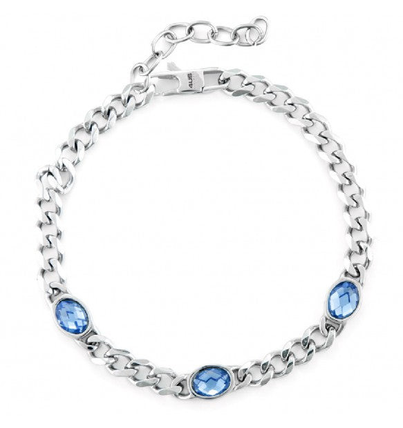 Paciotti Bracciale Uomo Catena con Zirconi Blu | Acciaio Rodiato | Moschettone