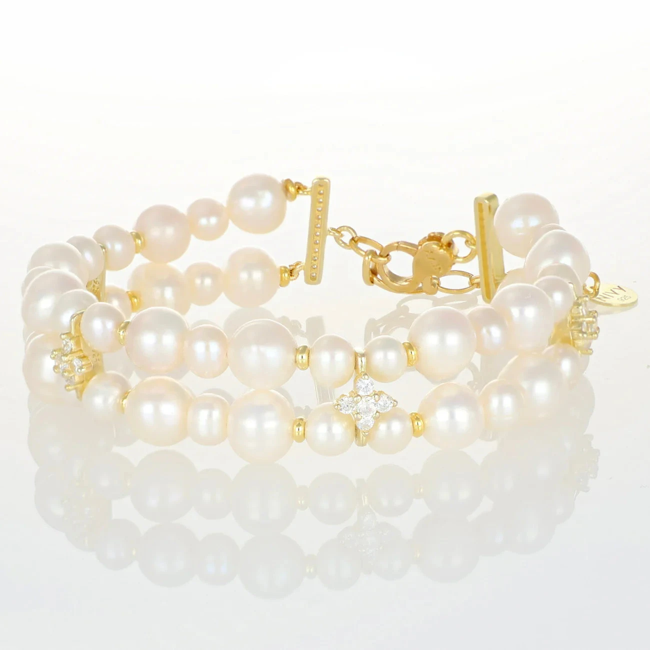 NIVY Bracciale Nara Multistrato con Onice, Perle e Zirconi
