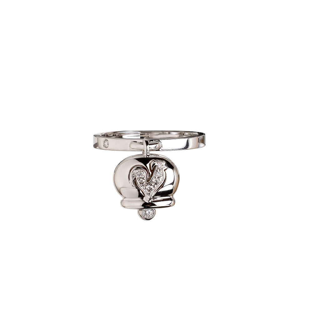 Chantecler Anello Donna Gallo Pavé Diamanti | Oro Bianco 18 kt | Campanelle