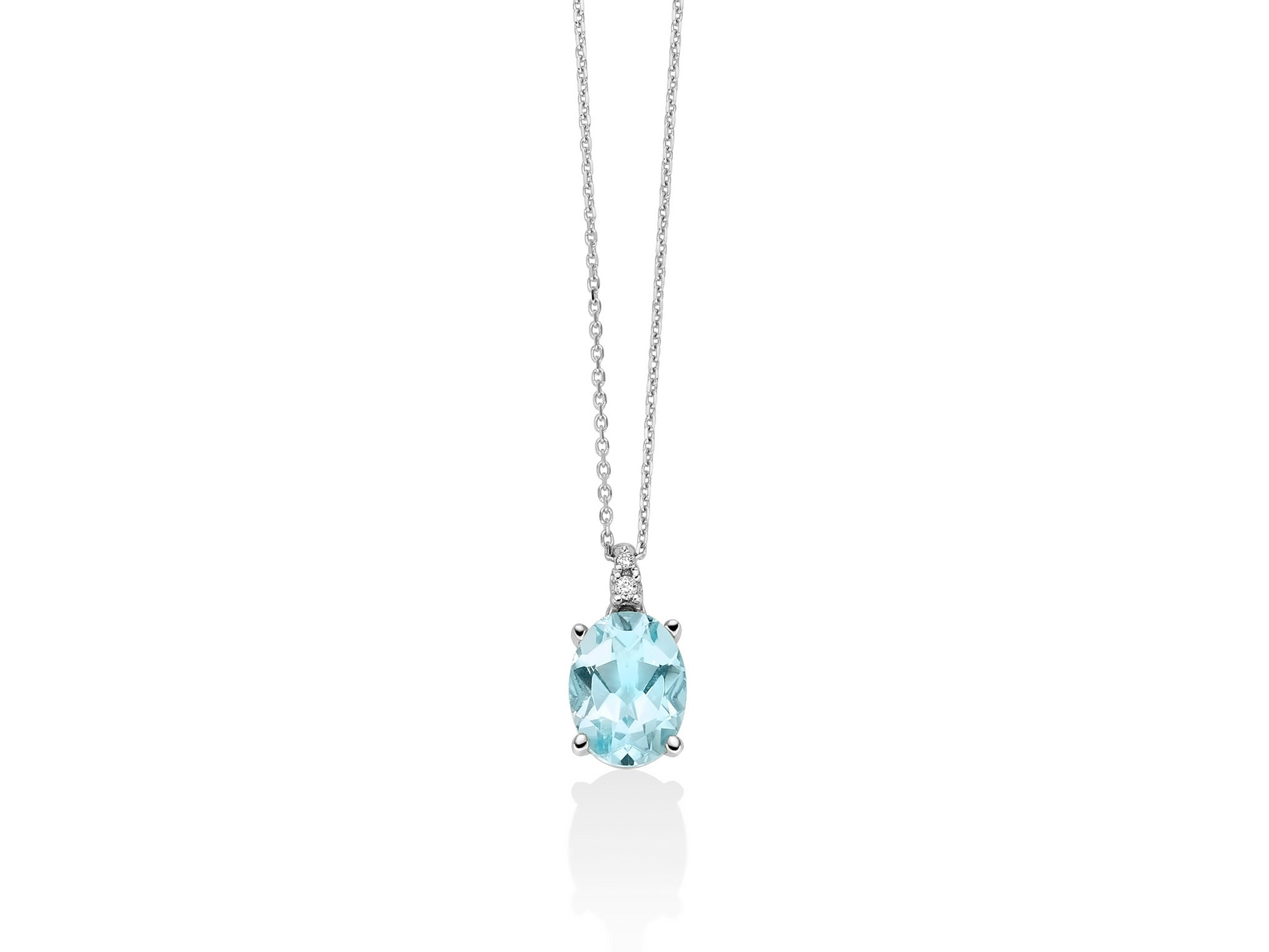 Miluna Collana Gemma del Cielo in Oro Bianco 9Kt con Topazio e Diamanti