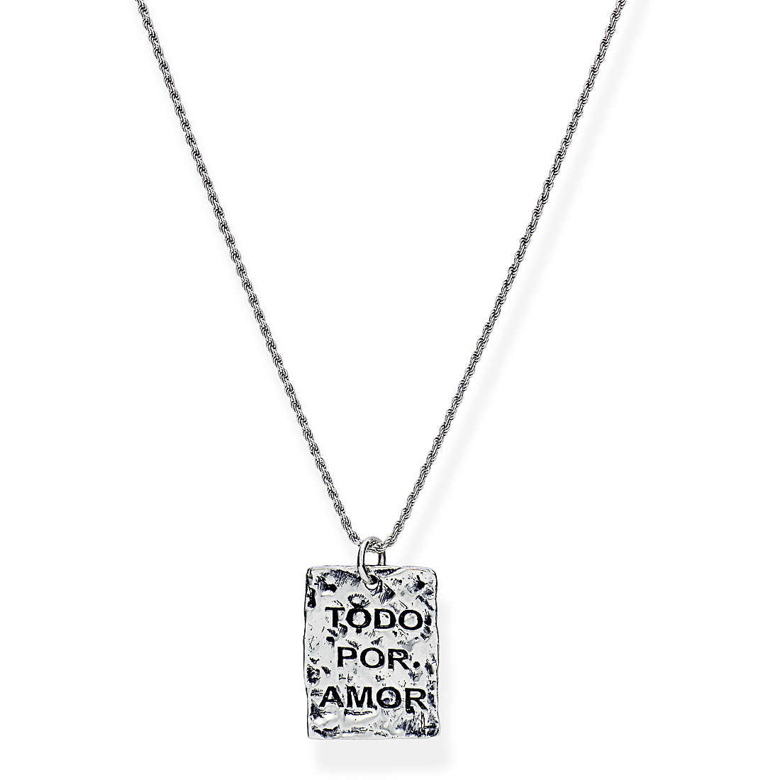Amen Collana Donna Piastra Incisa Todo Por Amor | Argento 925 Brunito | 45+4 cm