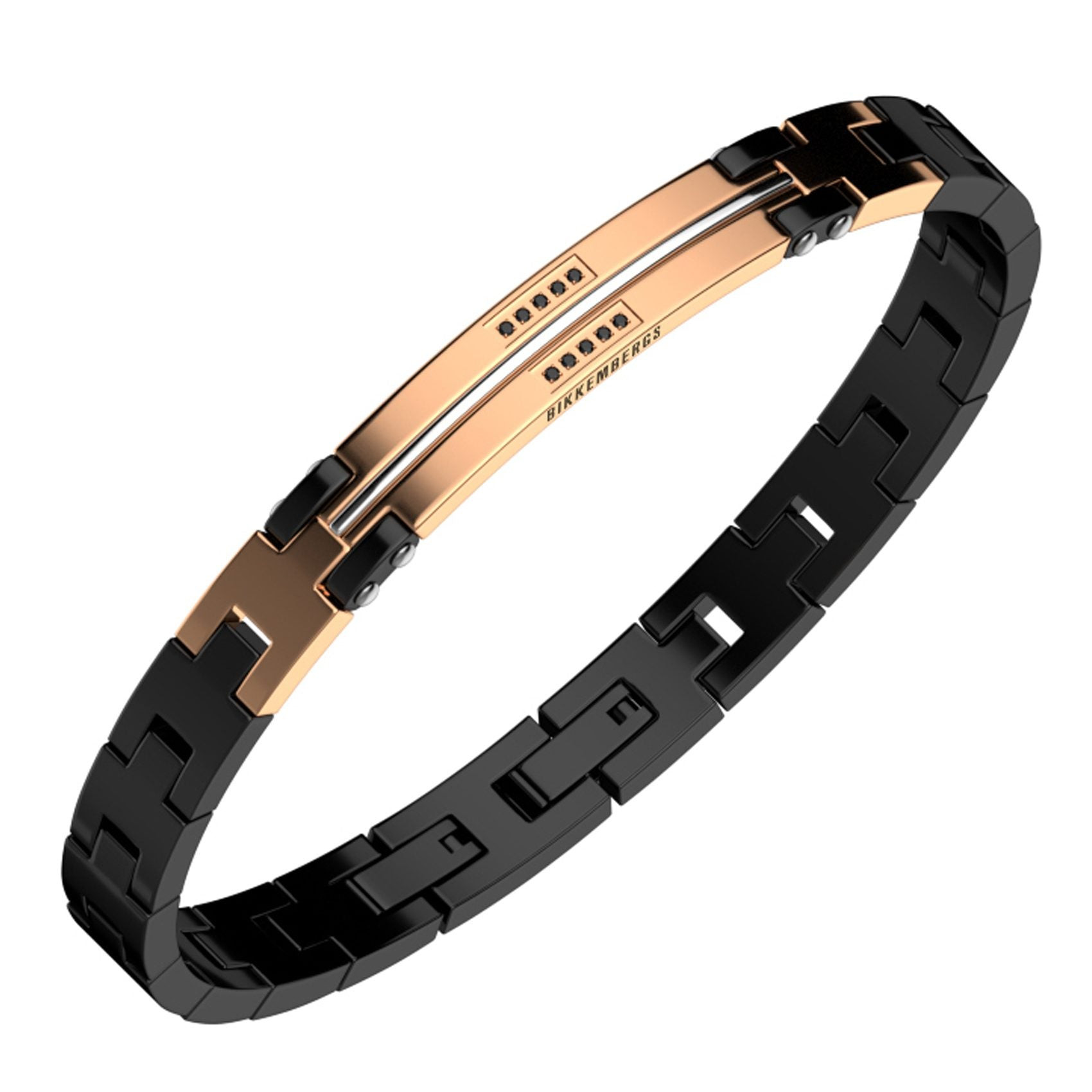 Bikkembergs | Bracciale Uomo | Targa rosata | Acciaio nero | 10 diamanti neri