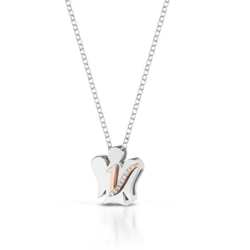 Roberto Giannotti Collana Donna Lettera V | Argento 925 | Oro Rosa e Zirconi