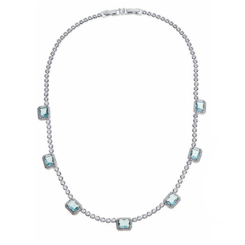 Ottaviani Collana Donna Tennis 7 Zirconi Azzurri | Bronzo Argentato | Regolabile