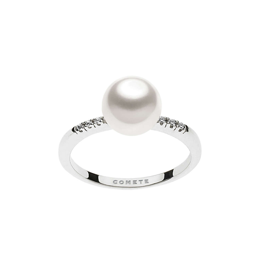 Comete Anello Donna con Perla 7,5-8mm e Diamanti | Oro 750‰ | 3pt G/Si