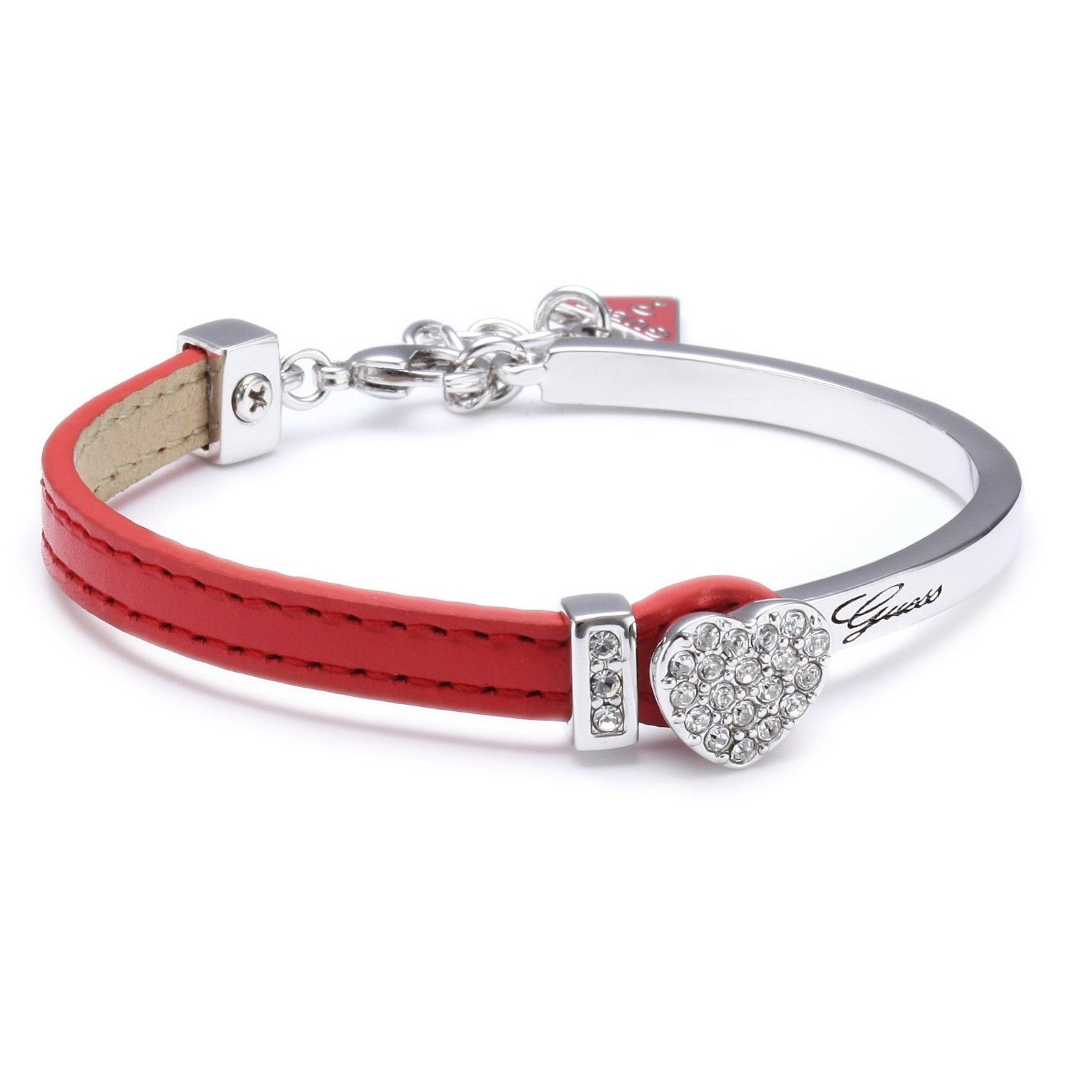 Bracciale Guess Rigido in Pelle Rossa con Dettaglio Cuore