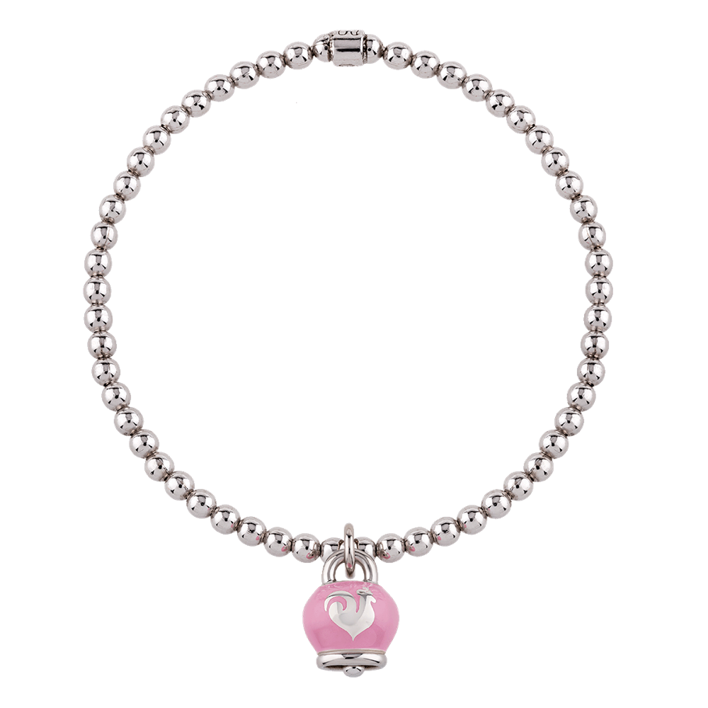 Chantecler Bracciale Donna Elastico con Campanella | Argento | Smalto Rosa