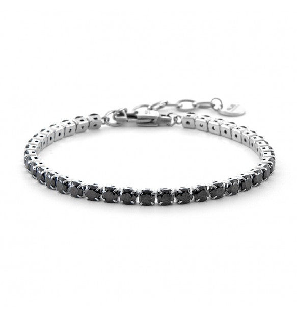 Cesare Paciotti 4US Bracciale Uomo Tennis in Acciaio con Pietre Nere