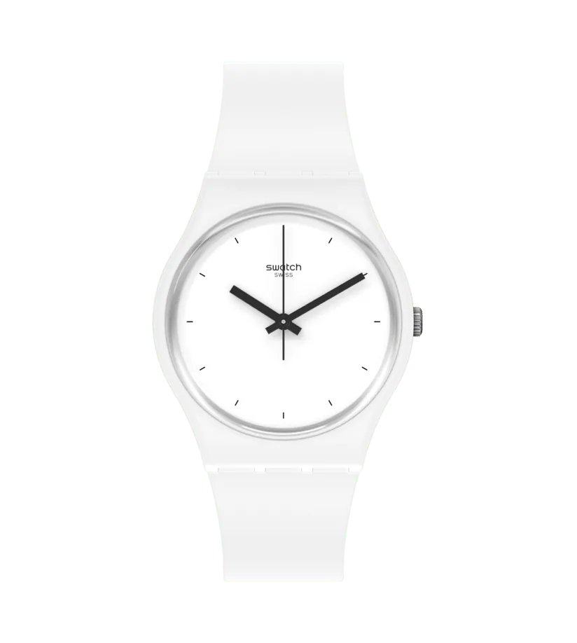 Swatch Orologio Think Time White | BIOCERAMIC | Cinturino Trasparente