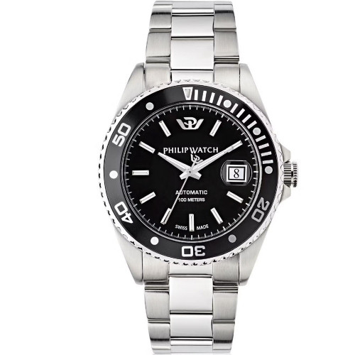 Philip Watch Orologio Uomo Caribe Automatic con Quadrante Nero e Bracciale in