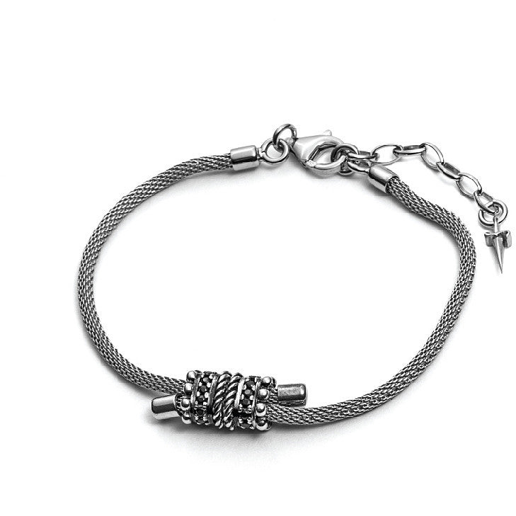 Paciotti Bracciale Uomo White Flow | Argento con Zirconi Neri | Regolabile