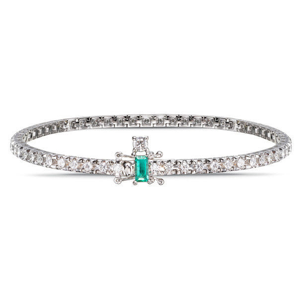 Alfieri & St John Bracciale Tennis Diamanti e Smeraldi|Oro18kt|D1,40ct&S0,23ct