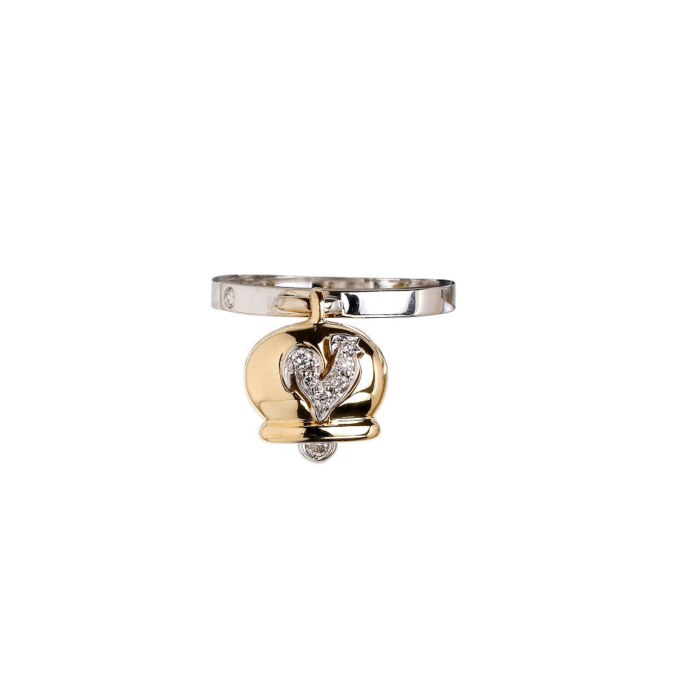 Chantecler Anello Gallo Pavé Diamanti | Oro Bicolore 18kt | Campanelle