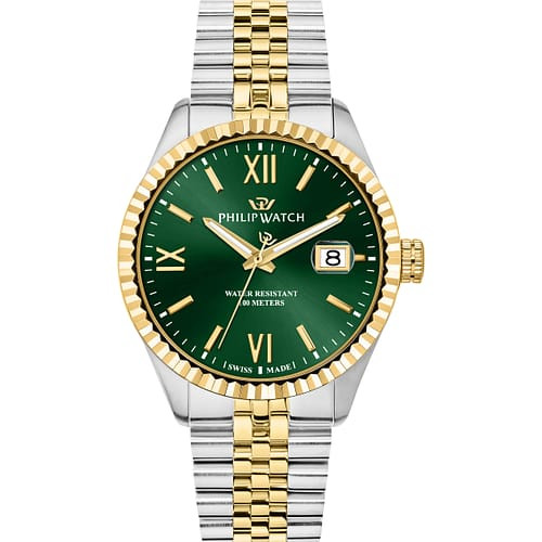 Philip Watch Orologio Uomo Caribe Bicolore con Quadrante Verde e Lunetta Gold