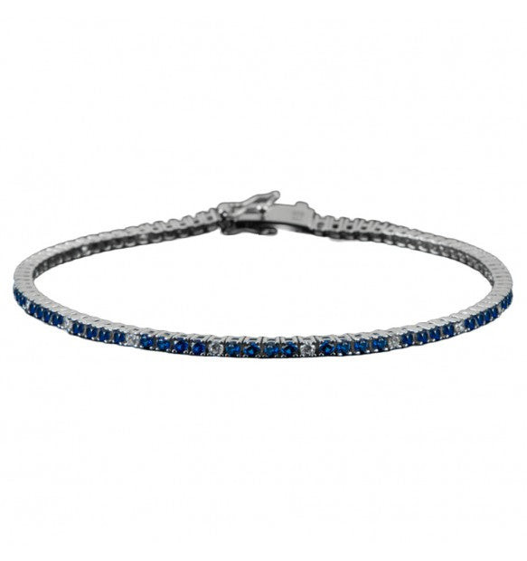 Cesare Paciotti Bracciale Uomo Tennis Zirconi Blu Bianchi | Argento 925 | 21 cm
