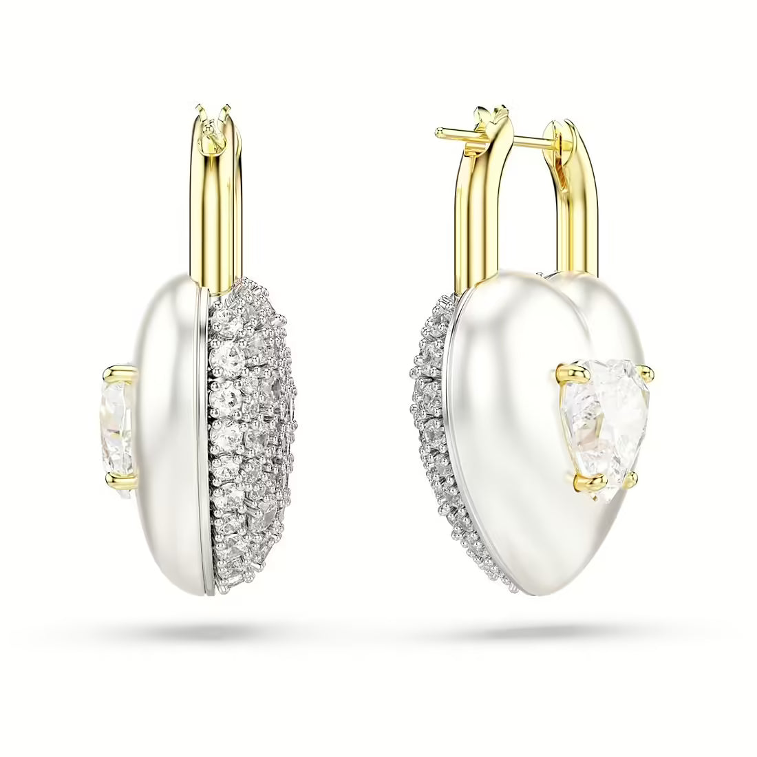 Orecchini Swarovski Idyllia a cuore con pavé, finitura perlata e cerchi color oro