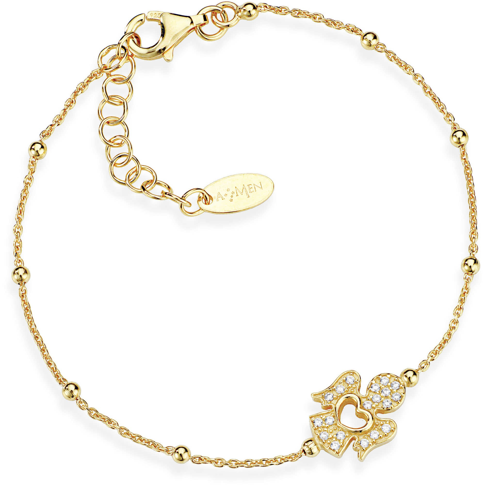 Amen Bracciale Donna Prega Ama con Angioletto | Argento 925 Oro | Zirconi
