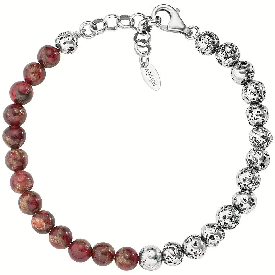Amen Bracciale Uomo Pietra Lavica & Occhio di Tigre | Argento 925 | Regolabile