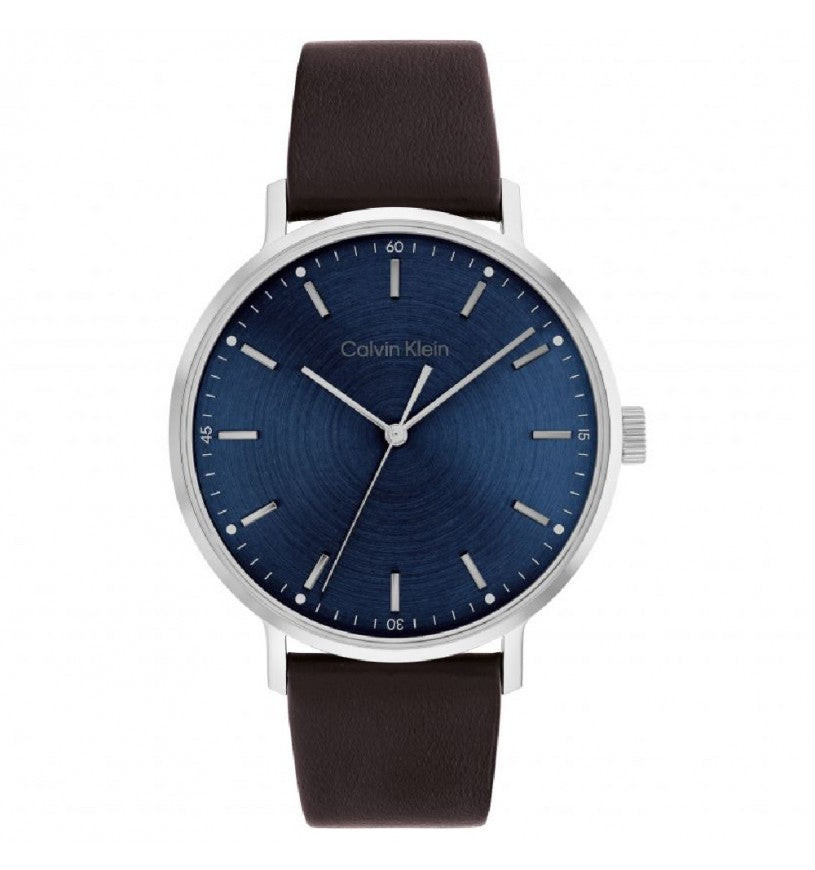 Calvin Klein Orologio Uomo Timeless Modern Blu | Acciaio Inox | Pelle Marrone