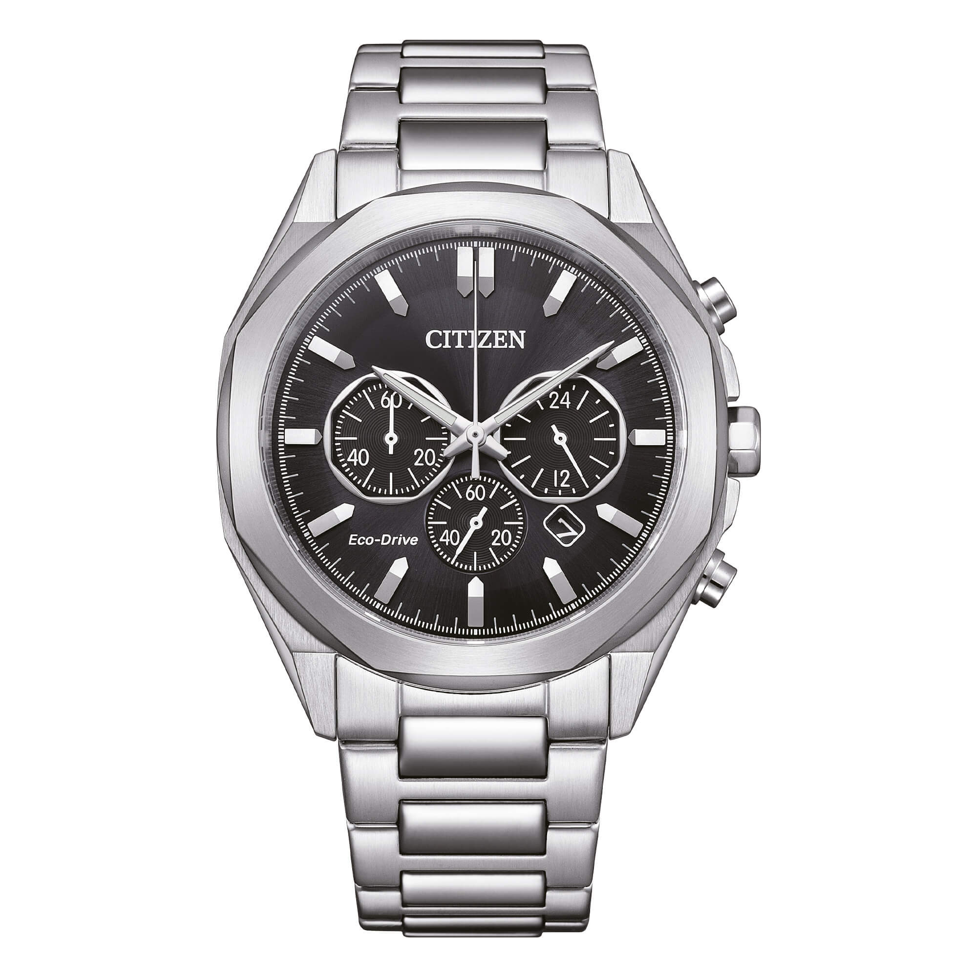 Citizen Metropolitan Crono Eco Drive in Acciaio con Quadrante Nero