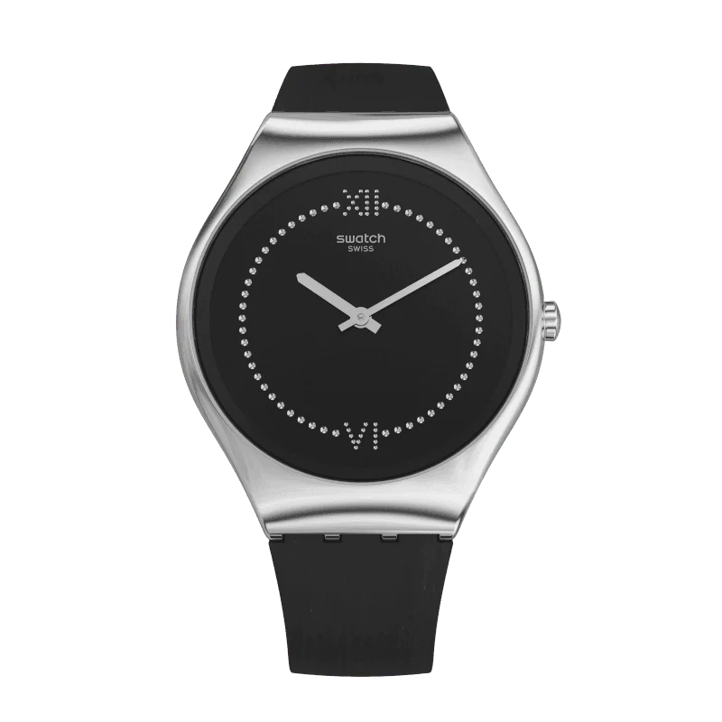 Swatch Orologio Donna Skinalliage | Cinturino Cuoio Nero | Lunetta Acciaio