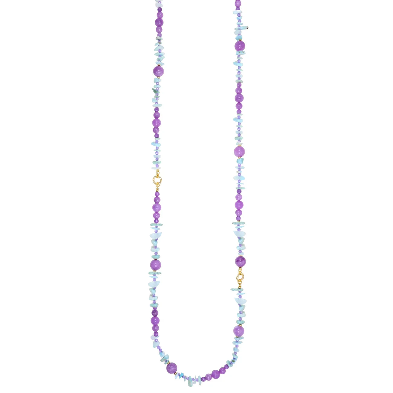 NIVY Collana Lunga in Argento 925 Dorato con Giada Tormalina e Larimar