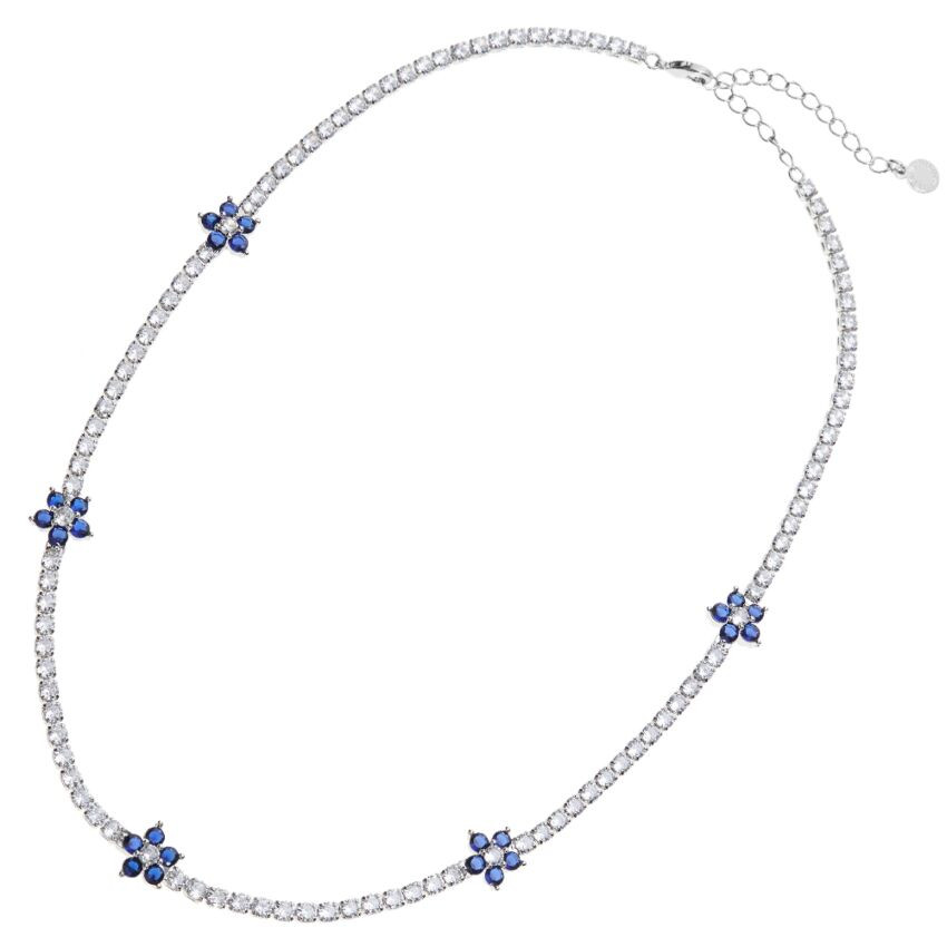 Ottaviani | Collana Tennis | Zirconi e fiori blu | Bronzo | Made in Italy