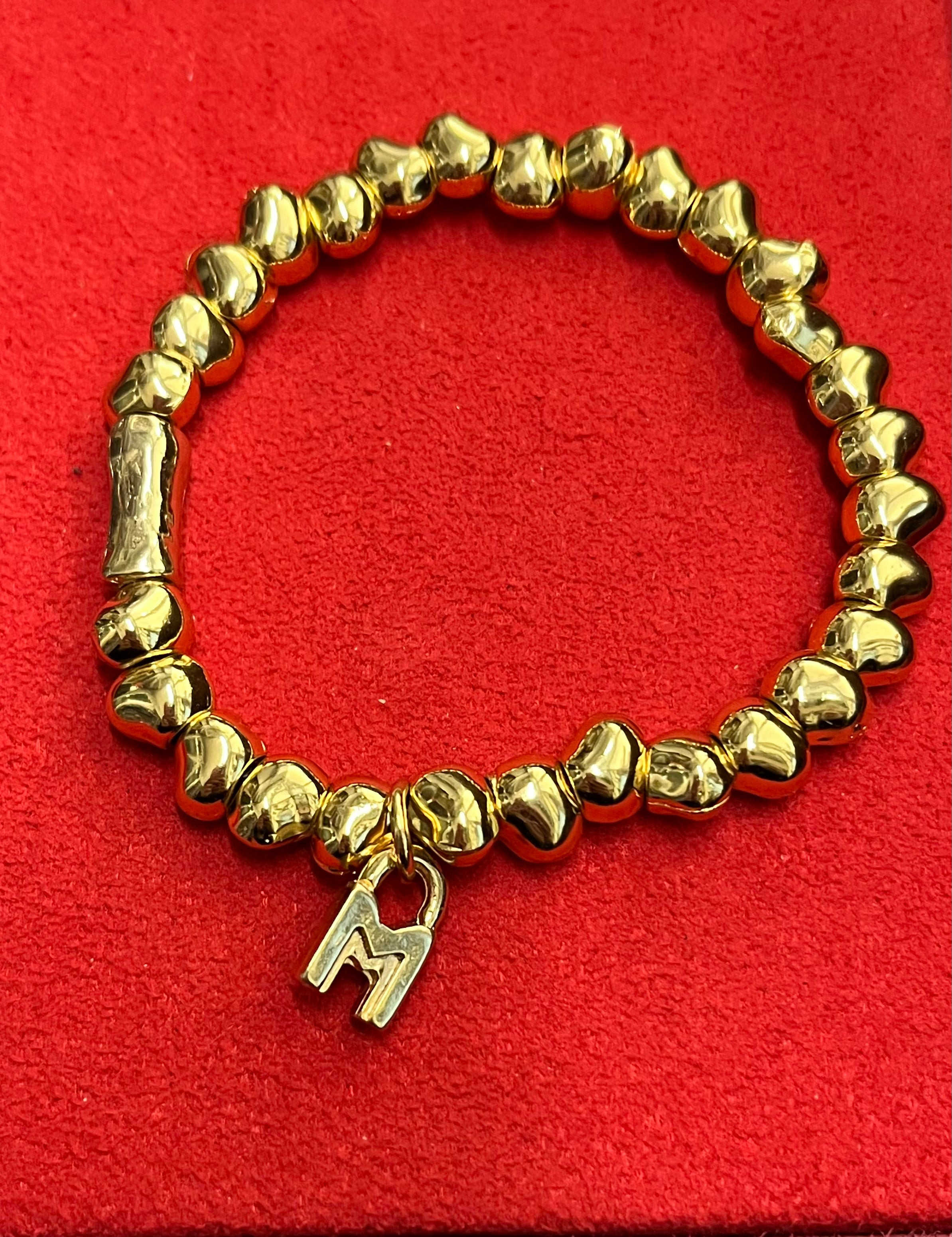 Madness Bracciale Dorato a Molla con Pendente M | Argento Dorato 925 | Moderno