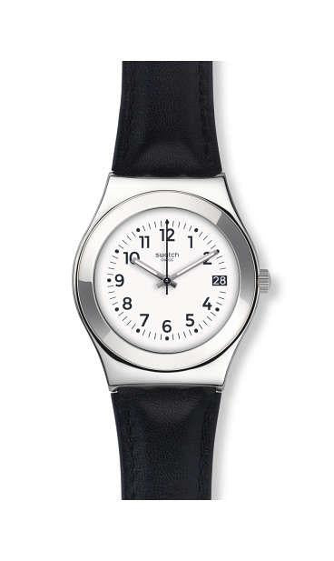 Swatch Orologio Quadrante Bianco | Acciaio Inossidabile | Cinturino Pelle Nera