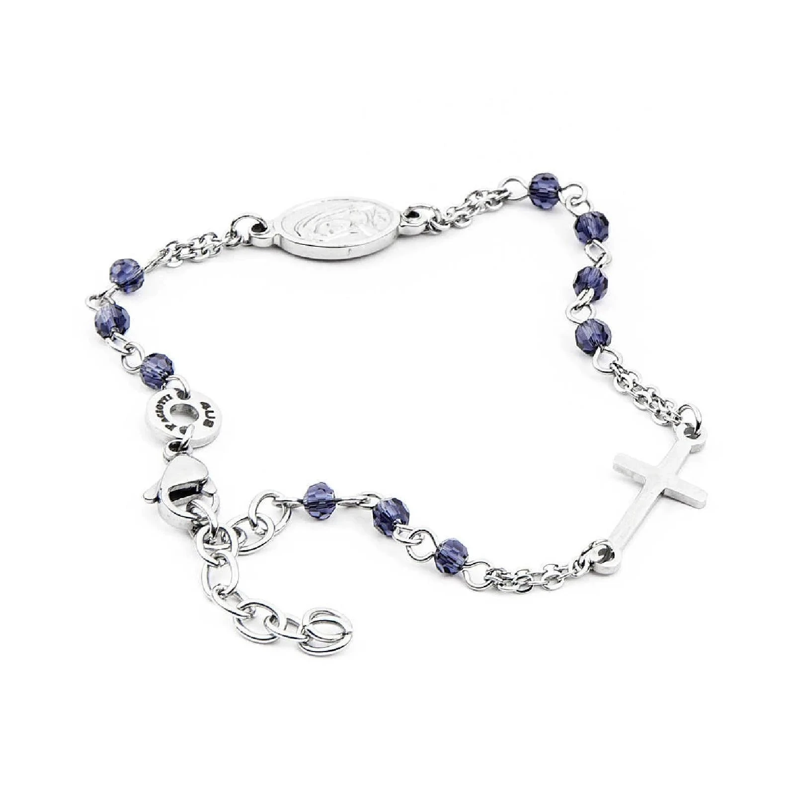 Cesare Paciotti 4US Bracciale Uomo Rosario in Acciaio con Grani Blu e Croce