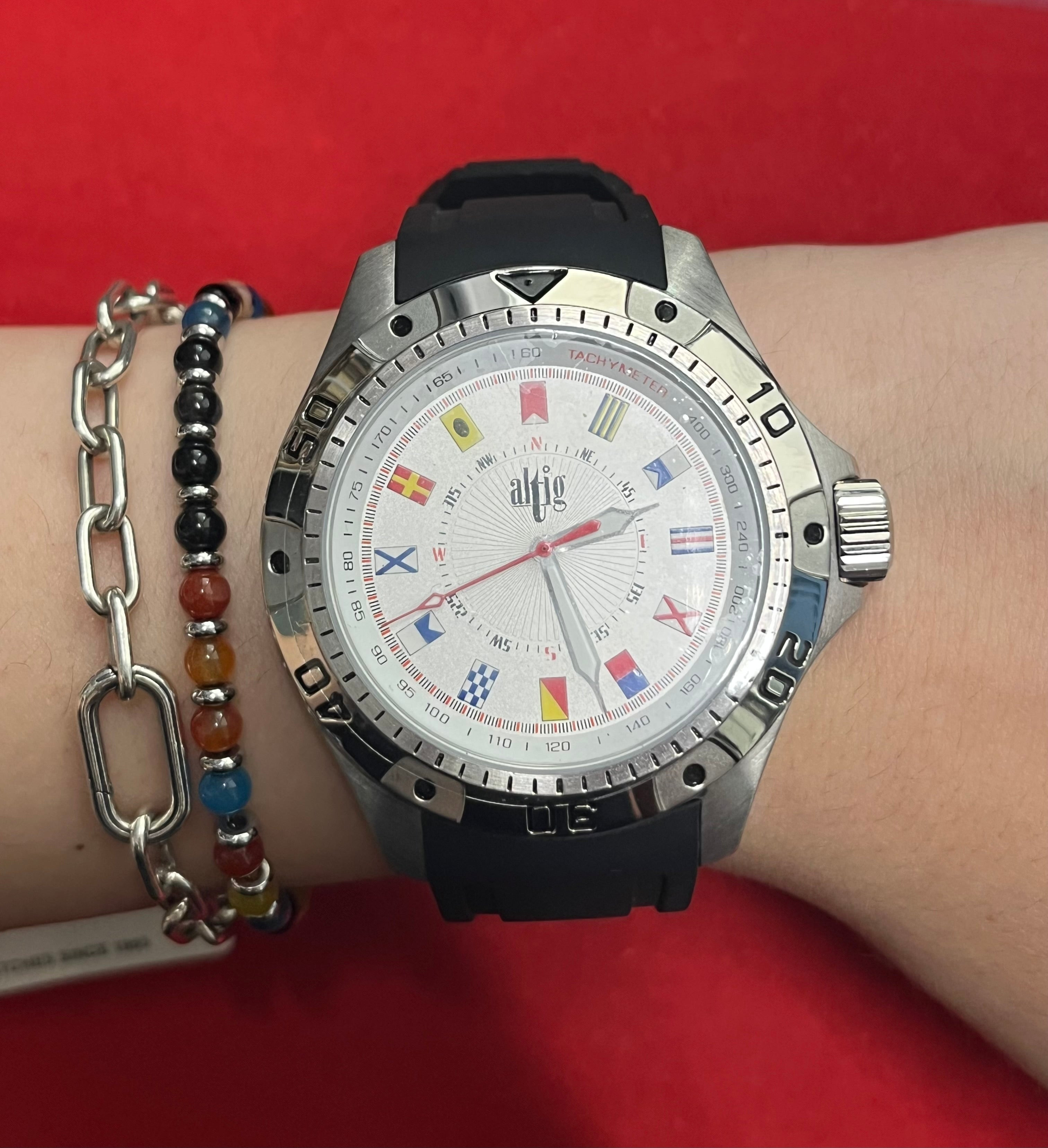Altig | Orologio Uomo | Bandiere Nautiche | Acciaio | Cinturino Gomma