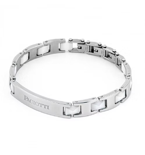 Cesare Paciotti 4US Bracciale Uomo in Acciaio con Dettagli in Ceramica Bianca
