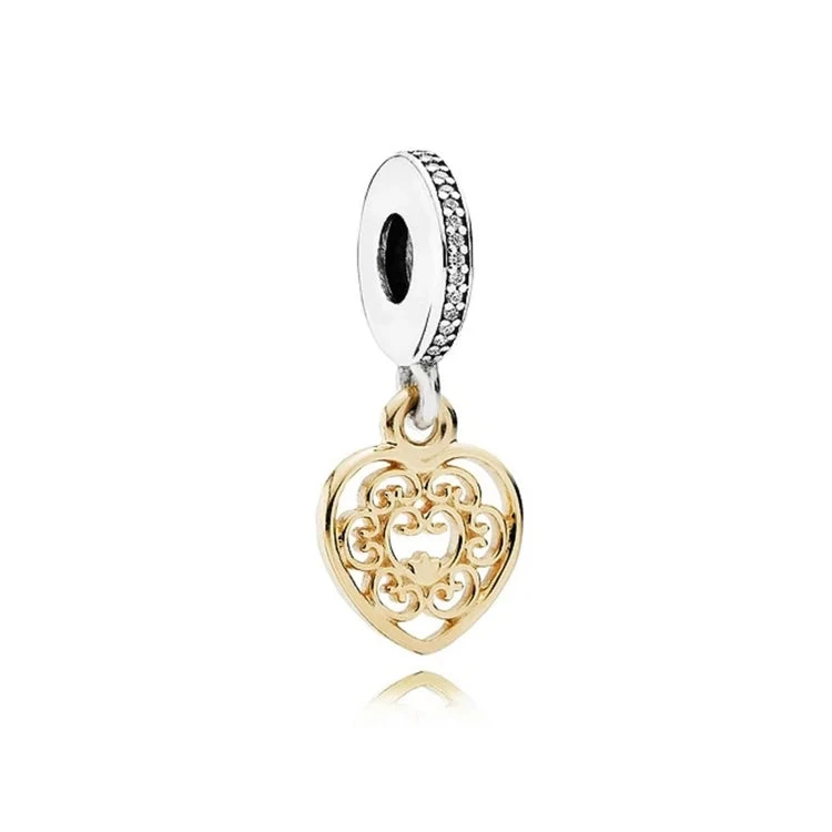 Charm Pandora Cuore Pendente Bicolore in Oro 14K