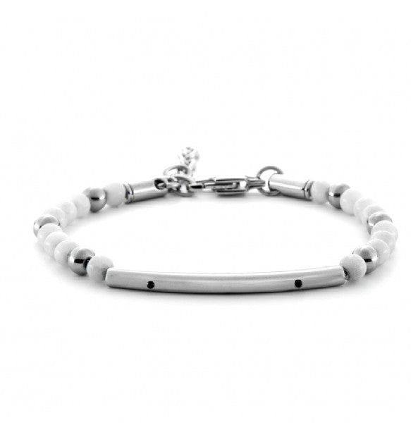 Paciotti Bracciale Uomo Aulite Bianca | Acciaio Rodiato | Cristalli Neri