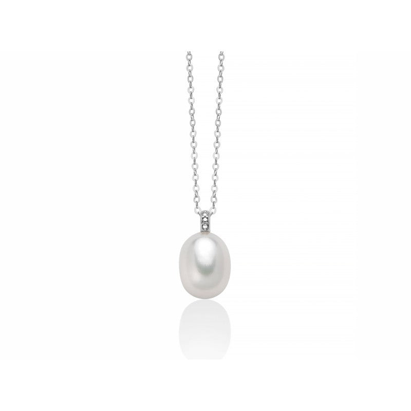 Miluna Collana Donna Perla VVR 8-8,5 mm e Diamanti | Oro 750/1000 | 45 cm