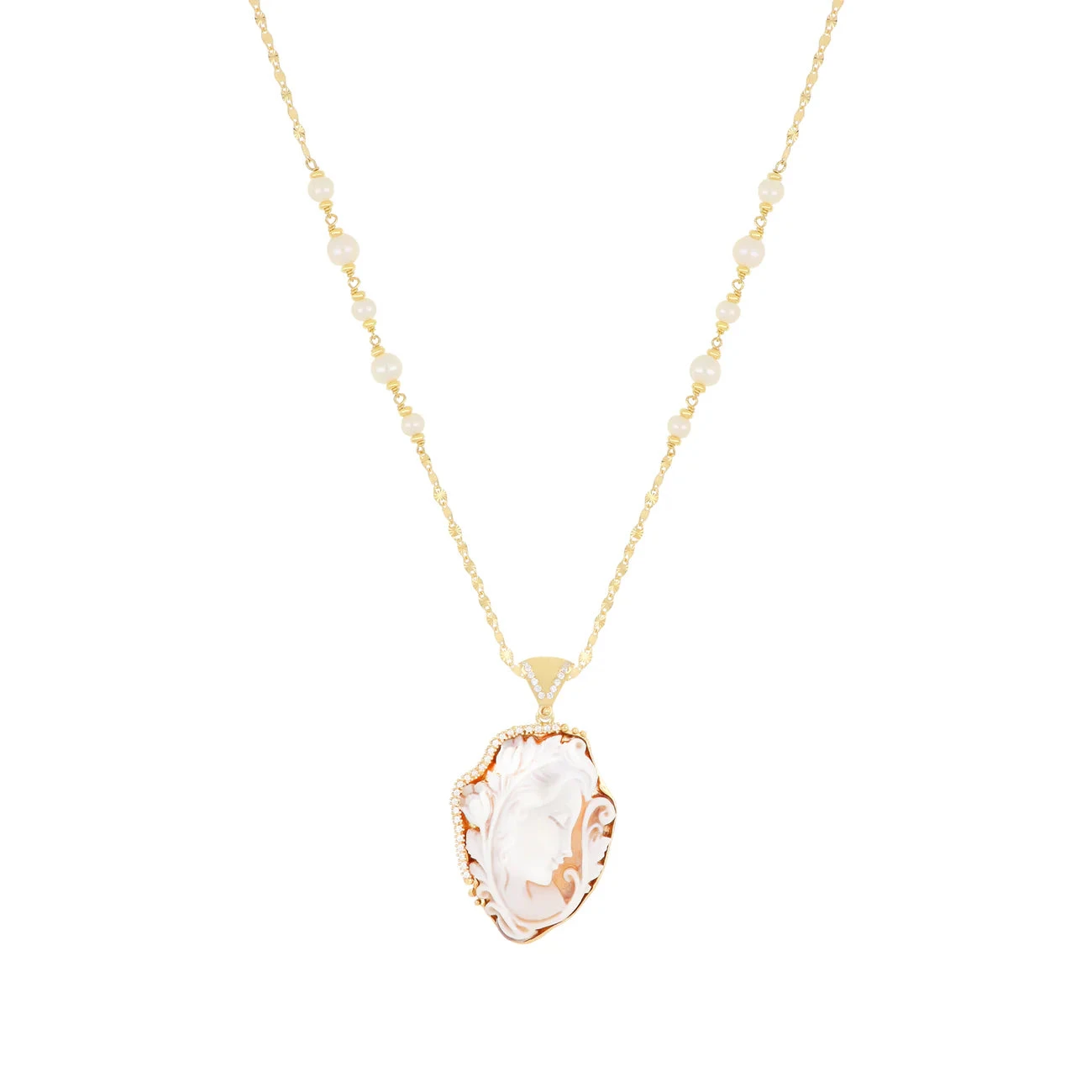 NIVY Collana Helen con Cammeo, Perle e Zirconi in Argento 925
