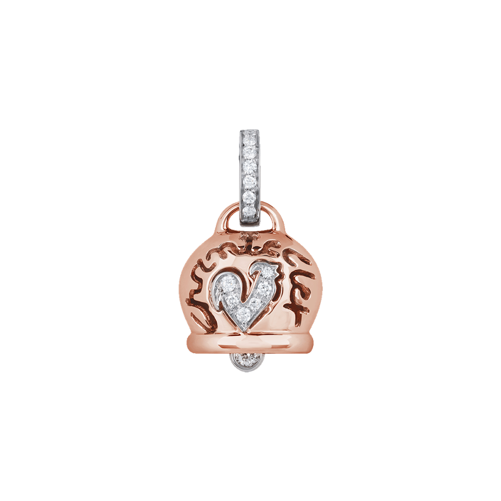 Chantecler Ciondolo Campanelle Gallo Pavé | Oro Rosa 18Kt | Diamanti 0,21Ct